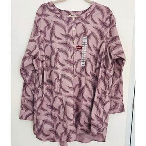 Duluth Trading Co Feathers Tunic Top Plus Size 2X Purple wrinkle fighter NWT